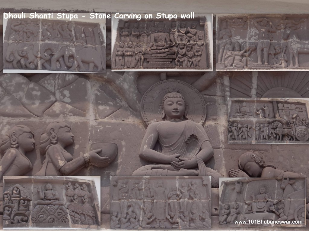 Stone carving on Dhauligiri Shanti Stupa wall